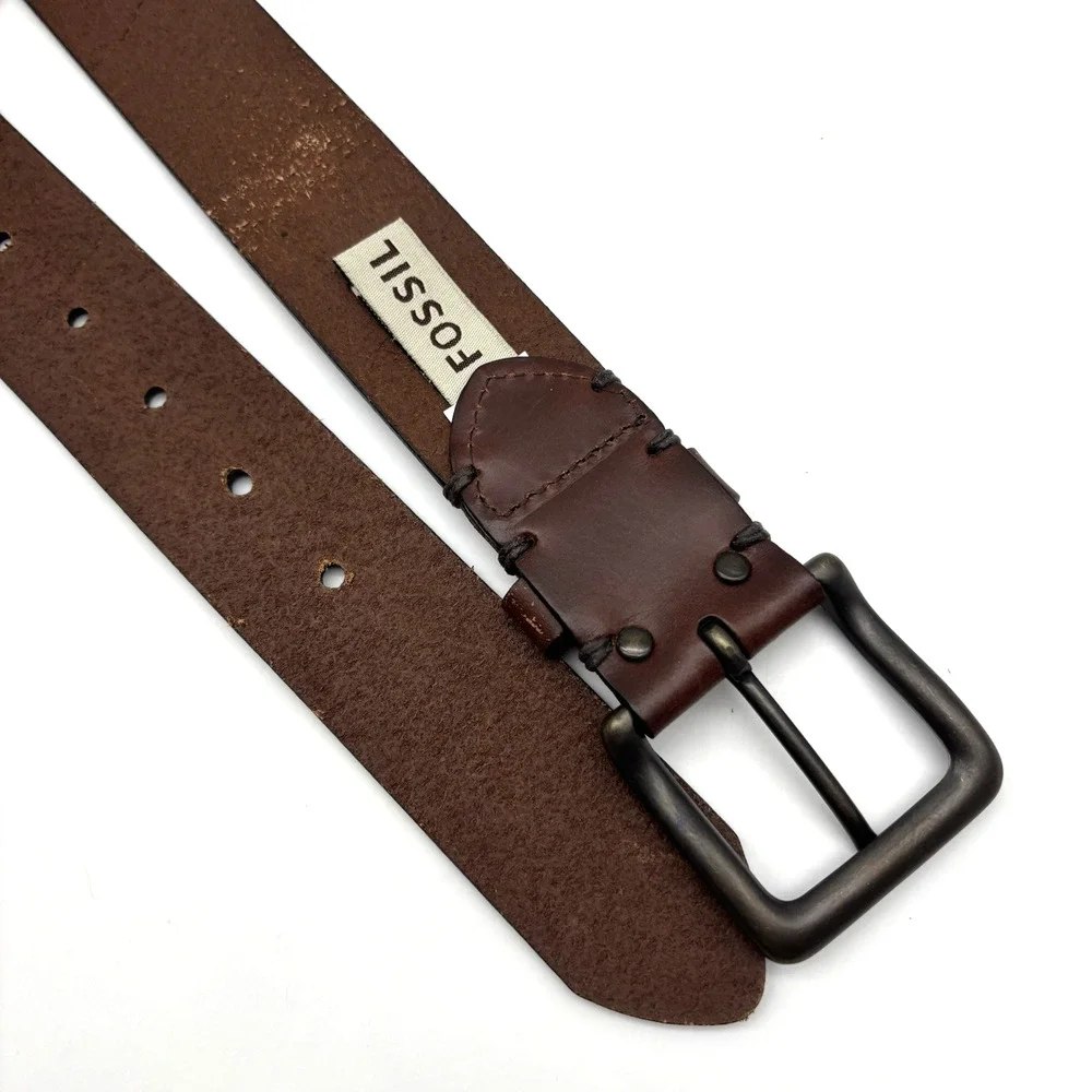 Vintage 00s Fossil 27113 Brown Genuine Leather Men's Dress Belt 32 31-35